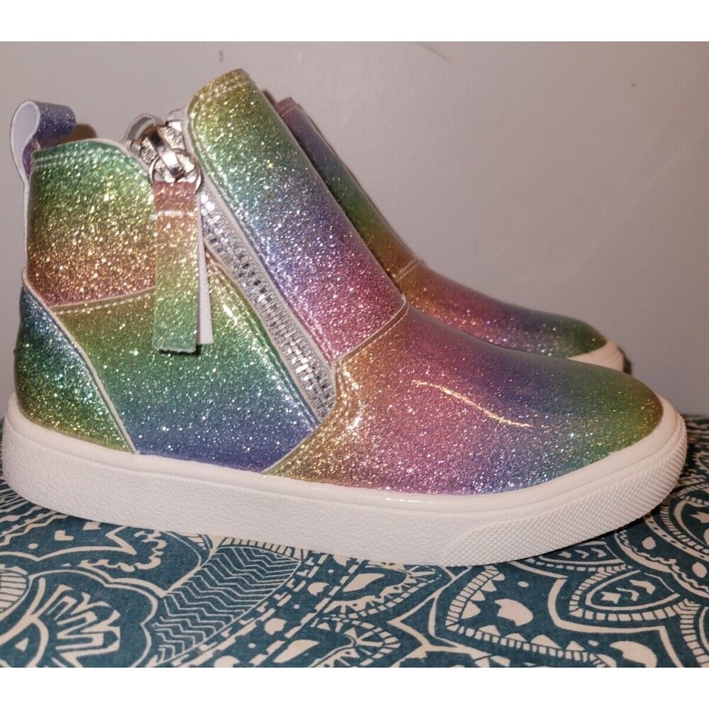 Sparkle In Pink Girls Rainbow Glitter Booties SIZE 12 Kids Zip Up Side NEW